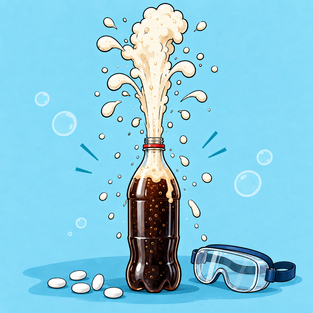 Gezeichneter Versuch: Cola + Mentos