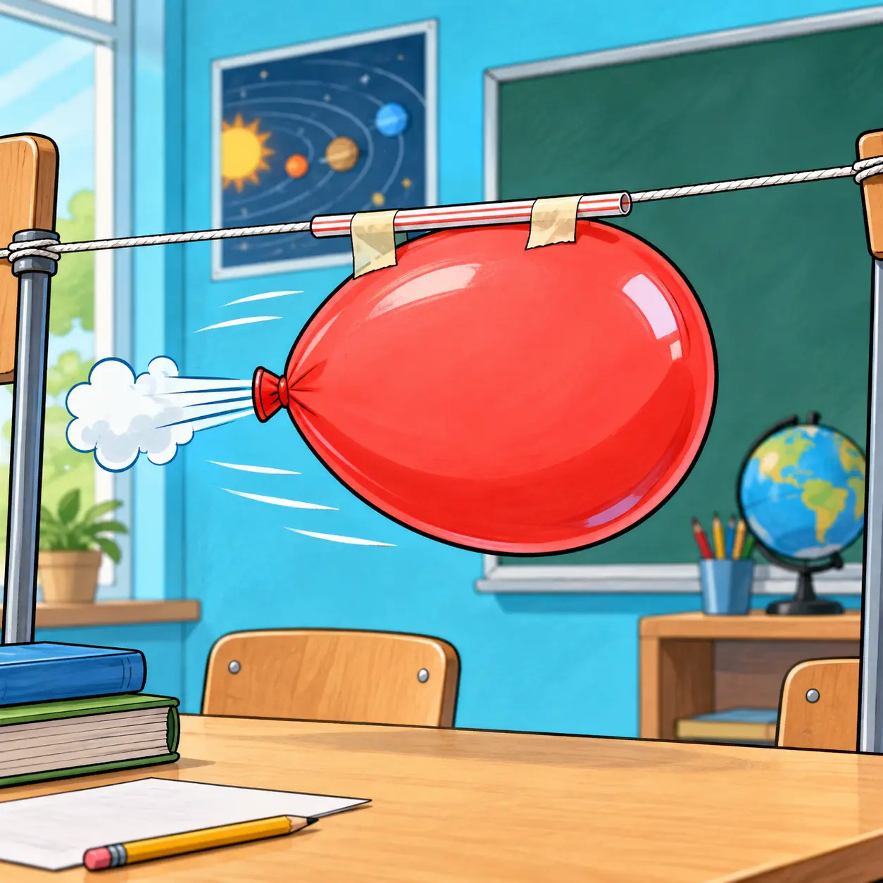 Gezeichneter Versuch: Luftballonrakete