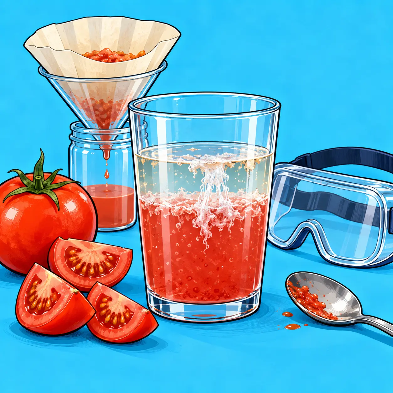 Gezeichneter Versuch: DNA aus Tomate