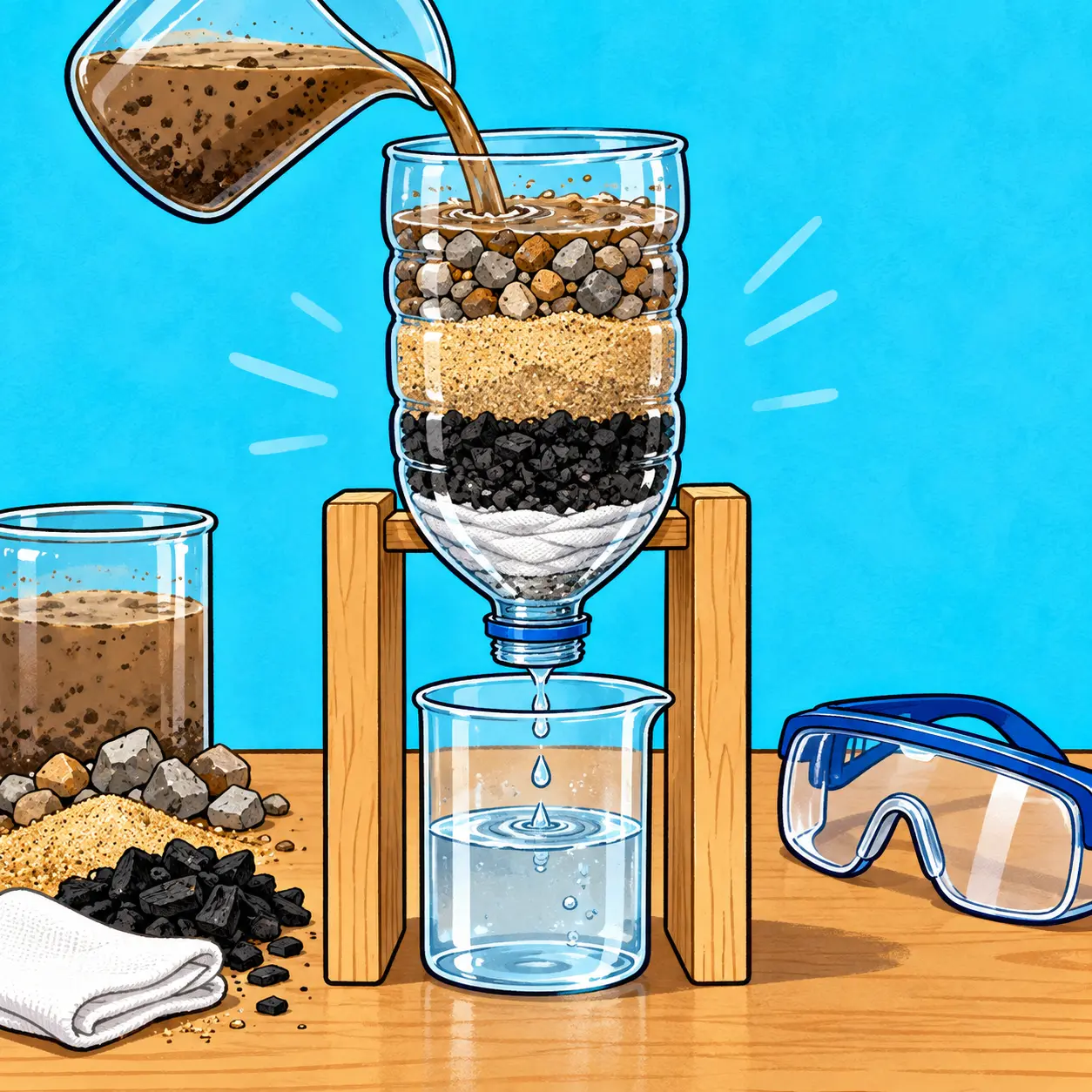 Gezeichneter Versuch: Einfacher Wasserfilter